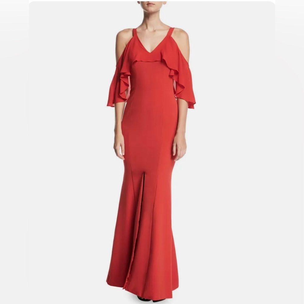 NWT JayGodfrey Ruffled Cold Shoulder  Gown